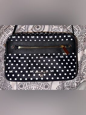 Michael Kors Black and White Polka Dot Crossbody Bag